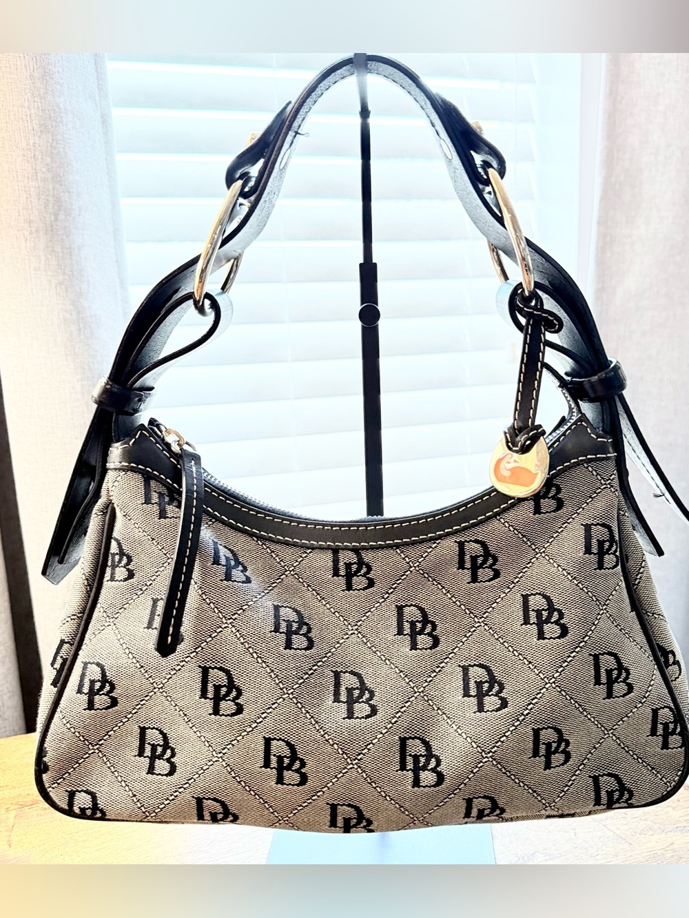 Vintage Y2K Dooney & Bourke Quilted DB Monogram Hobo Shoulder Bag Black Grey
